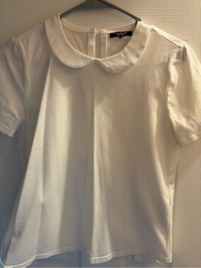 Isaac Mizrahi White Peter Pan Collar Short Sleeve Top